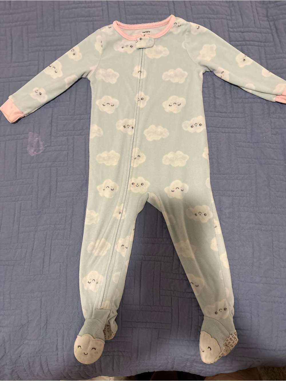 Carters Cloud-Print Light Blue & Pink Baby One-Piece Footed Pajamas 2t